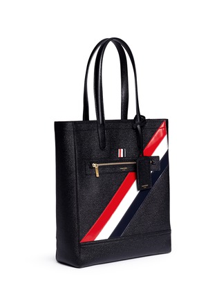 Figure View - Click To Enlarge - THOM BROWNE  - Stripe panel pebble grain leather tote bag