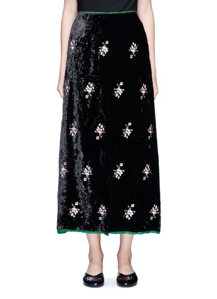 Main View - Click To Enlarge - MS MIN - Floral embroidered crushed velvet midi skirt