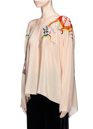 Front View - Click To Enlarge - MS MIN - Dragon embroidered batwing sleeve silk crepe top