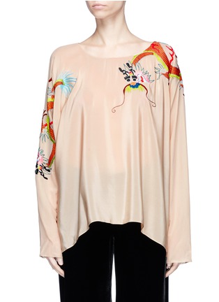 Main View - Click To Enlarge - MS MIN - Dragon embroidered batwing sleeve silk crepe top