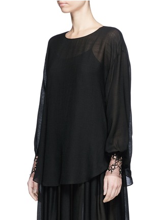 Front View - Click To Enlarge - MS MIN - Floral lace cuff long sleeve blouse