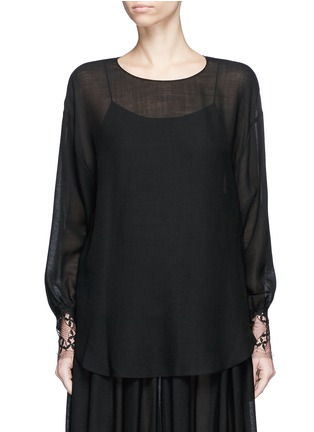 Main View - Click To Enlarge - MS MIN - Floral lace cuff long sleeve blouse