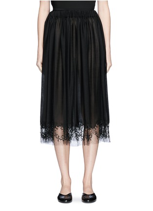 Main View - Click To Enlarge - MS MIN - Floral lace hem wool blend skirt