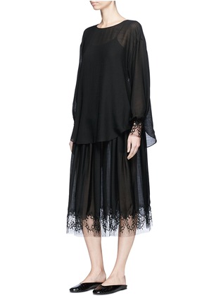 Figure View - Click To Enlarge - MS MIN - Floral lace hem wool blend skirt