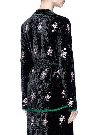 Back View - Click To Enlarge - MS MIN - Floral embroidered crushed velvet wrap top