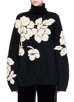 Main View - Click To Enlarge - MS MIN - Floral intarsia oversized turtleneck sweater