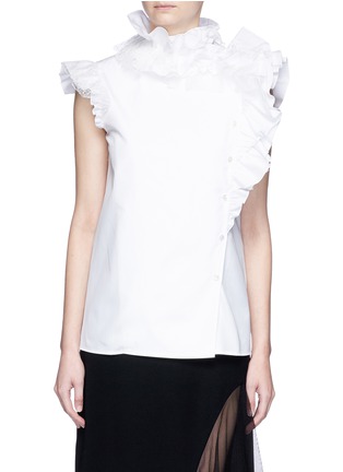 Main View - Click To Enlarge - LANVIN - Lace and organza ruffle poplin top
