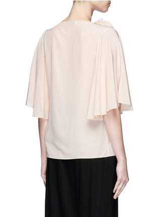 Back View - Click To Enlarge - LANVIN - Mother of pearl floral mock wrap silk crepe top