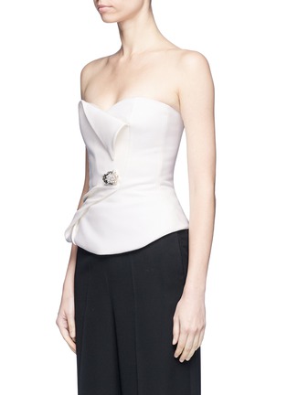 Front View - Click To Enlarge - LANVIN - Jewelled brooch mock wrap strapless bustier top