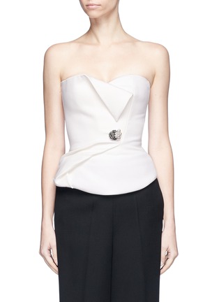 Main View - Click To Enlarge - LANVIN - Jewelled brooch mock wrap strapless bustier top