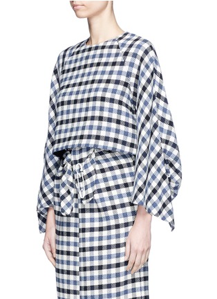 Front View - Click To Enlarge - TIBI - 'Fairfax' safety pin cuff gingham check cropped top