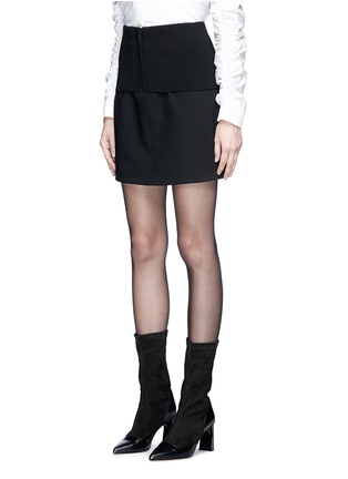 Front View - Click To Enlarge - TIBI - 'Camille' rib knit overlay crepe mini skirt