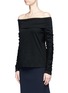 Front View - Click To Enlarge - TIBI - Off-shoulder ruched sleeve slub cotton jersey top