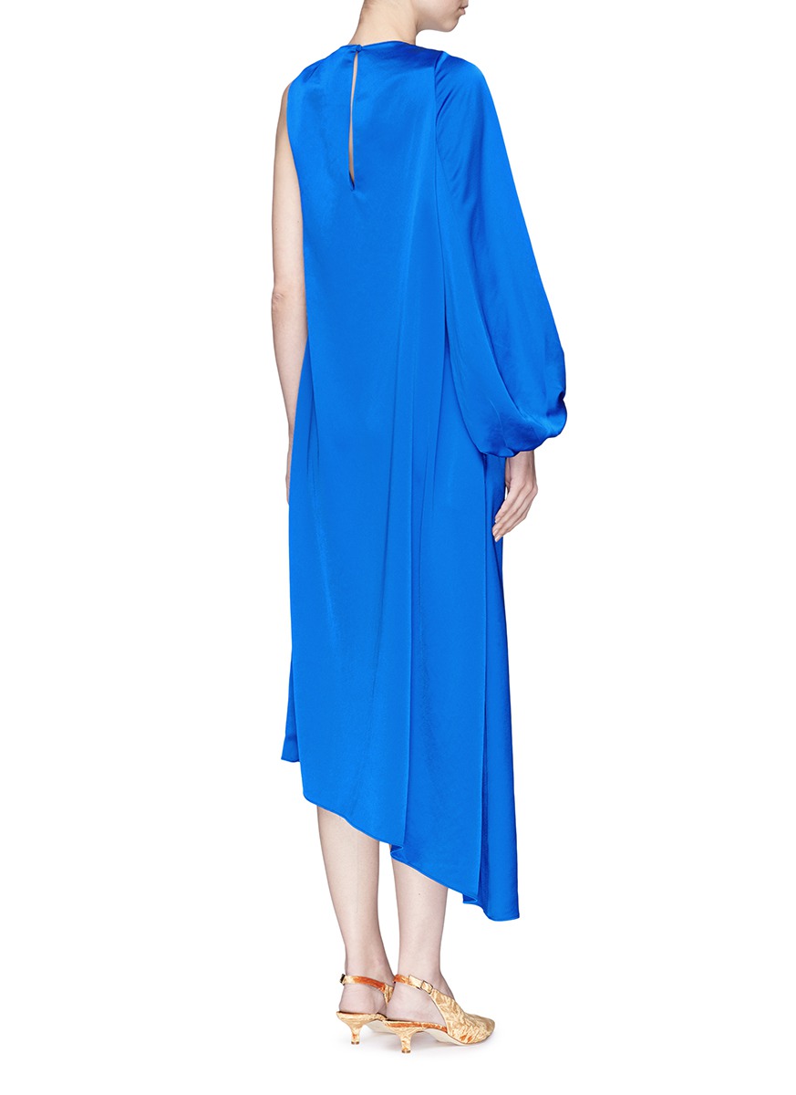 TIBI Elbe Blue Celestia Satin One Sleeve Bias Dress | ModeSens