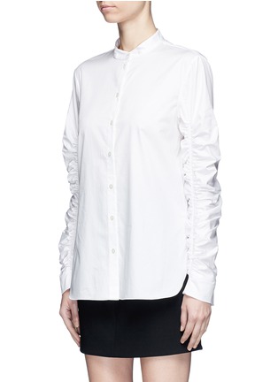 Front View - Click To Enlarge - TIBI - Ruched sleeve poplin shirt