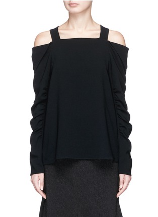 Main View - Click To Enlarge - TIBI - Cold shoulder ruched sleeve crepe top