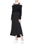 Figure View - Click To Enlarge - TIBI - Cold shoulder ruched sleeve crepe top