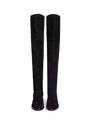 Front View - Click To Enlarge - CLERGERIE - 'Mepe' patent heel suede thigh high sock boots