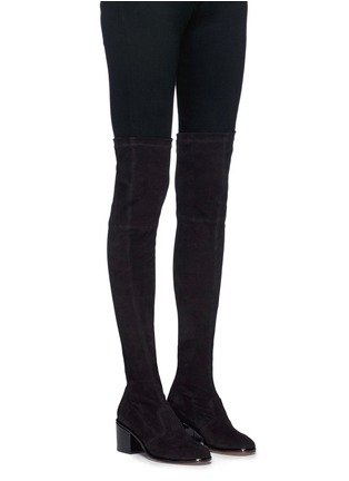 Figure View - Click To Enlarge - CLERGERIE - 'Mepe' patent heel suede thigh high sock boots