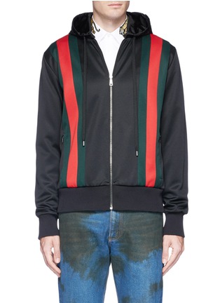 Main View - Click To Enlarge - GUCCI - Web stripe detachable hood bomber jacket