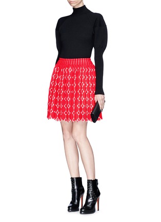 Figure View - Click To Enlarge - ALAÏA - 'Sevres' scalloped floral jacquard pleated knit skirt