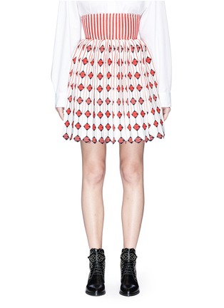 Main View - Click To Enlarge - ALAÏA - 'Faience' wide waistband floral jacquard pleated knit skirt