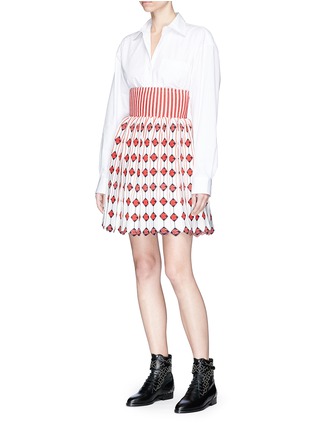 Figure View - Click To Enlarge - ALAÏA - 'Faience' wide waistband floral jacquard pleated knit skirt