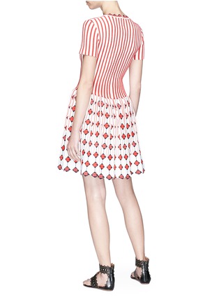 Figure View - Click To Enlarge - ALAÏA - 'Faience' stripe floral jacquard knit flared dress