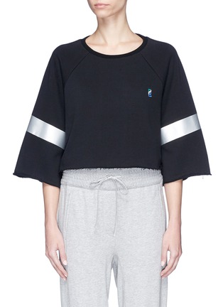 Main View - Click To Enlarge - P.E NATION - 'Power Hitter' metallic stripe wide sleeve cropped sweatshirt