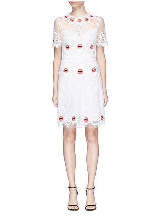 Main View - Click To Enlarge - 68244 - 'Leaf' lip and wavy embroidered mesh mini dress