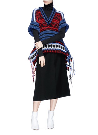 Figure View - Click To Enlarge - SONIA RYKIEL - Fringed peplum mixed knit sweater