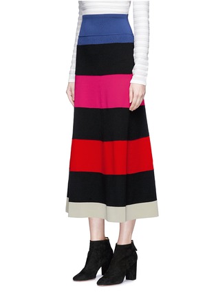 Front View - Click To Enlarge - SONIA RYKIEL - Striped wool-blend mixed knit midi skirt