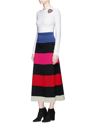 Figure View - Click To Enlarge - SONIA RYKIEL - Striped wool-blend mixed knit midi skirt