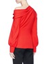 Back View - Click To Enlarge - OSCAR DE LA RENTA - One-shoulder knotted crepe blouse