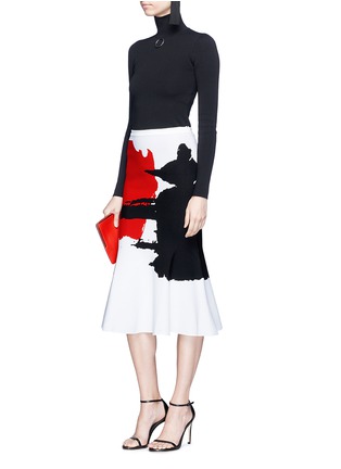 Figure View - Click To Enlarge - OSCAR DE LA RENTA - Abstract knit flared fishtail skirt