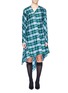 Main View - Click To Enlarge - DAWEI - Asymmetric placket drape silk check plaid shirt dress