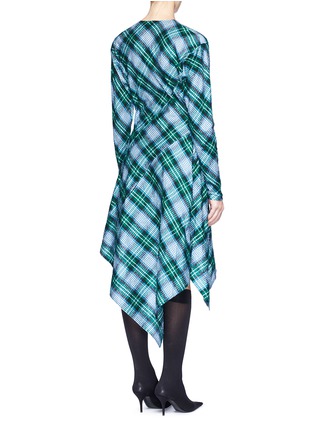 Figure View - Click To Enlarge - DAWEI - Asymmetric placket drape silk check plaid shirt dress