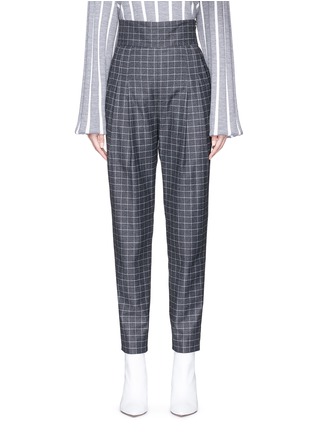 Main View - Click To Enlarge - DAWEI - Windowpane check pleated cropped flannel pants