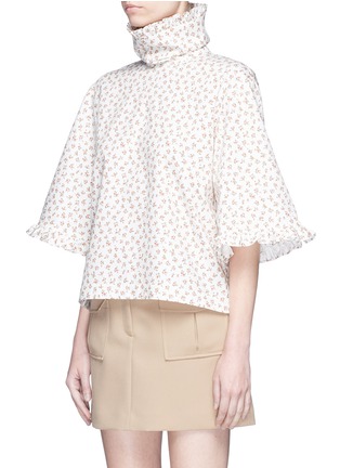 Front View - Click To Enlarge - SHUSHU/TONG - Ruffle high collar floral print Oxford top
