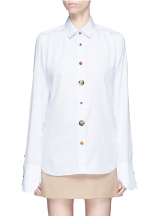 Main View - Click To Enlarge - SHUSHU/TONG - Petal cuff mixed button stripe poplin shirt