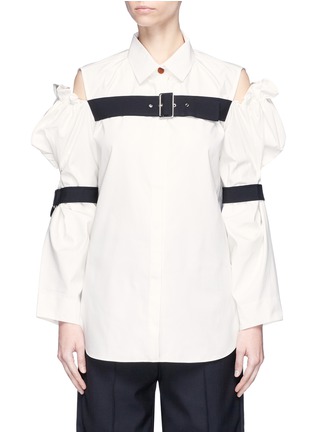 Main View - Click To Enlarge - SHUSHU/TONG - Cold shoulder belted Oxford shirt