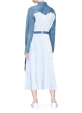 Figure View - Click To Enlarge - SACAI - Denim yoke pleated stripe poplin maxi dress