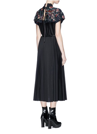 Back View - Click To Enlarge - SACAI - Floral embroidered taffeta yoke pleated dress