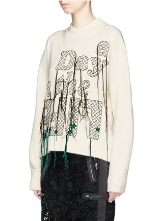 Front View - Click To Enlarge - SACAI - Slogan embroidered wool sweater