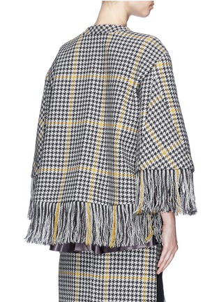 Back View - Click To Enlarge - SACAI - Zip outseam fringed houndstooth tweed sweater