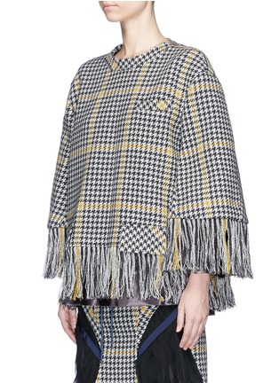 Front View - Click To Enlarge - SACAI - Zip outseam fringed houndstooth tweed sweater