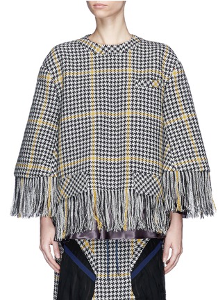 Main View - Click To Enlarge - SACAI - Zip outseam fringed houndstooth tweed sweater
