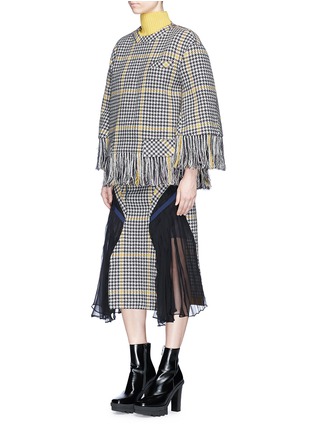 Figure View - Click To Enlarge - SACAI - Zip outseam fringed houndstooth tweed sweater