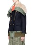 Front View - Click To Enlarge - SACAI - Convertible shearling hood layered wool melton coat
