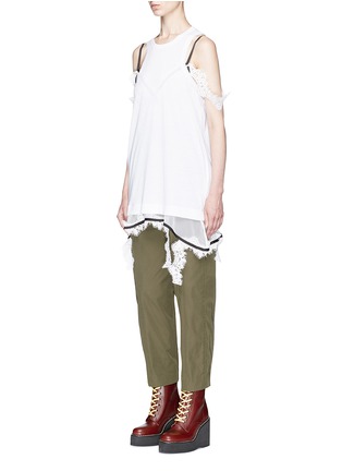 Front View - Click To Enlarge - SACAI - Floral lace trim chiffon underlay tank top